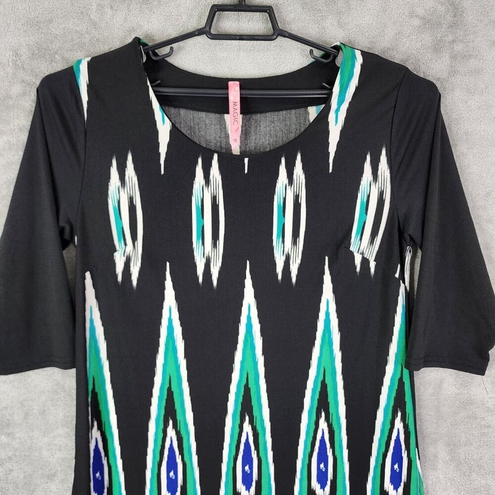 Womens Multicolor Magic Shift Dress Midi 3/4 Sleeve Round Neck Size 1X - Picture 3 of 9